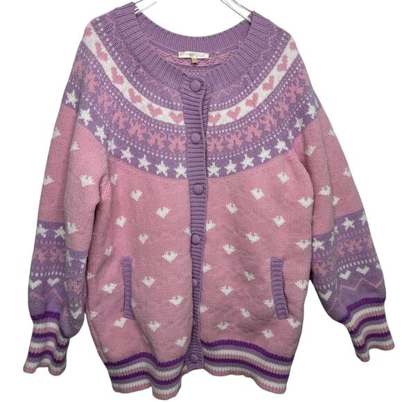 LoveShackFancy Amalo Boyfriend Cardigan Sweater Macaron Pink heart bow size XL - Picture 7 of 16